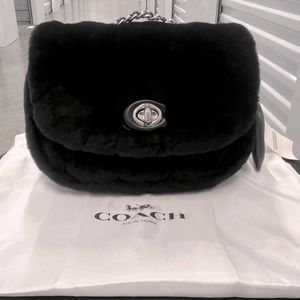 Coach Shearling Madison 18 Black Shoulder Bag